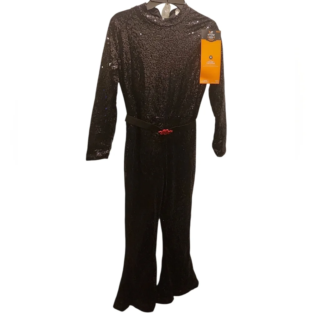 Hyde & Eek Glam Popstar Chic Black Sequin Jumpsuit With Belt And Microphone